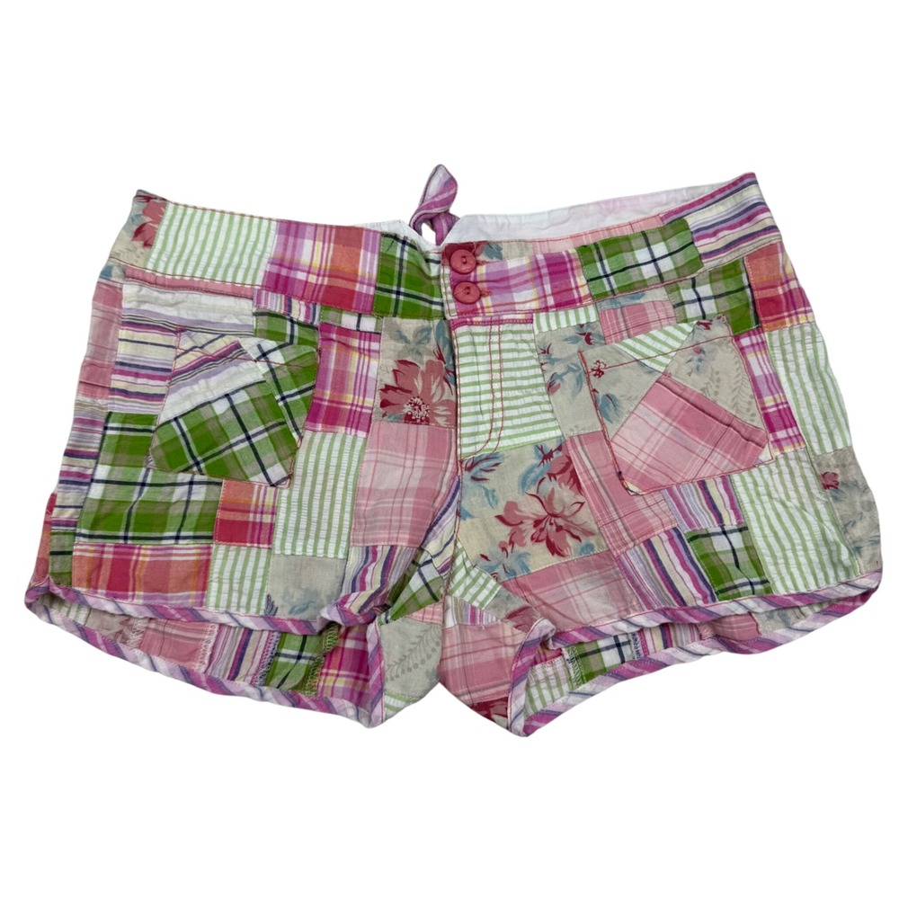 VTG Y2K Charlotte Russe Patchwork Plaid  Mini Micro Shorts Ultra LowRise Size 11